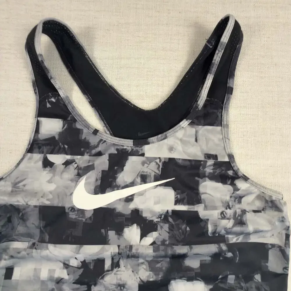 Nike Dri-FIT Racerback Tank Top Size S Black‎ White Floral